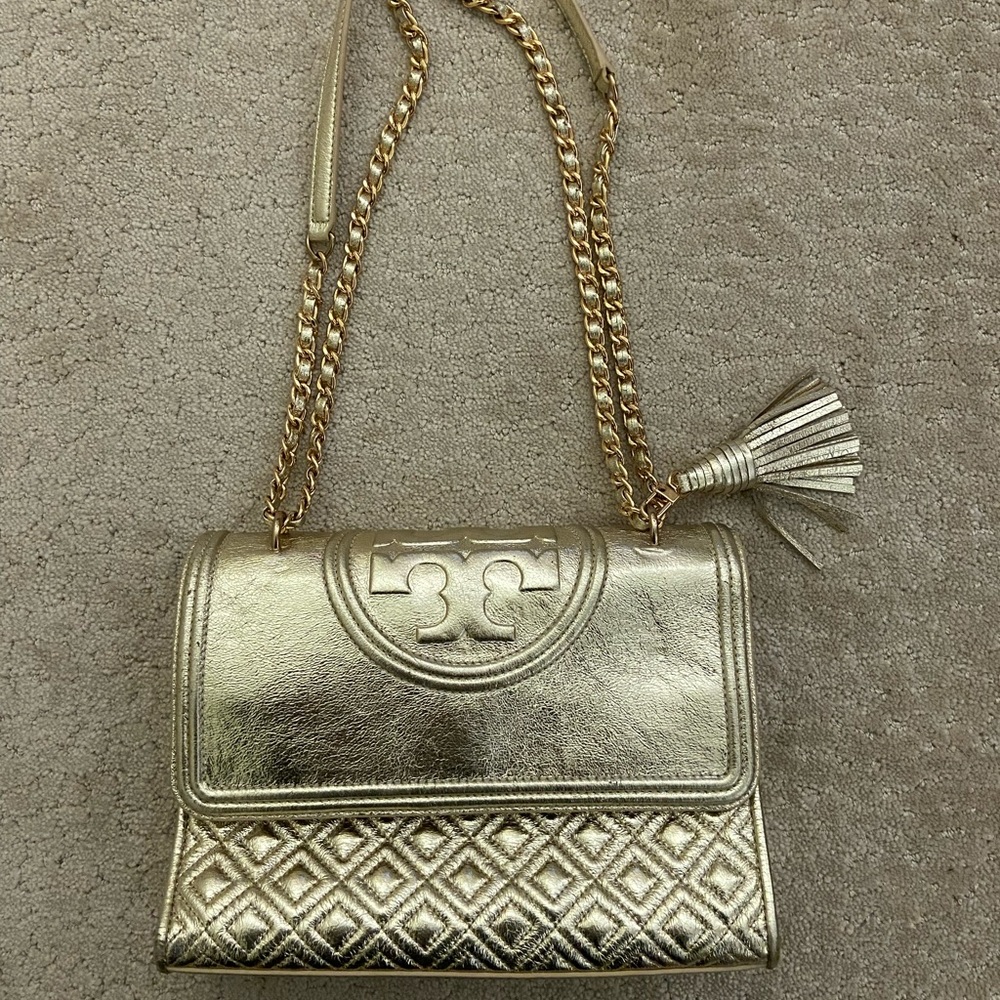 Tory Burch Fleming metallic gold shoulder bag